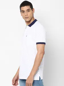 Allen Solly Men White Printed Cotton Polo Collar Pure Cotton T-shirt