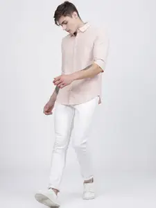 HIGHLANDER Men Pink Slim Fit Cotton Linen Casual Shirt