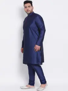 hangup trend Men Blue Solid Dupion Silk Kurta with Churidar