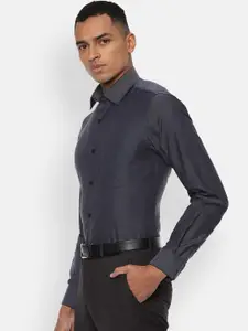 Van Heusen Men Blue Self Design Formal Shirt
