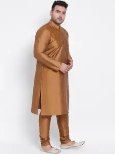 hangup trend Men Brown Dupioni Silk Kurta With Churidar Set