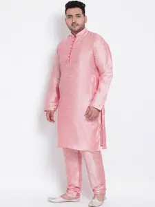 hangup trend Men Pink Dupion Silk Solid Kurta with Churidar