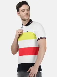 Monte Carlo Men White Striped Polo Collar T-shirt
