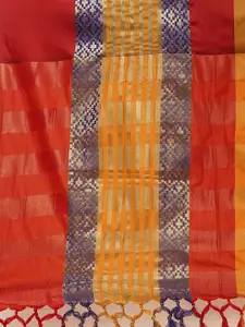 Saree mall Mustard Yellow & Maroon Ethnic Motifs Silk Blend Sarees