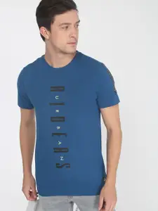 Lee Men Blue  Black Typography Printed Pure Cotton T-shirt