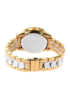 Michael Kors Women White Embellished Dial & Multicoloured Stainless Steel Bracelet Style Straps Analogue Watch