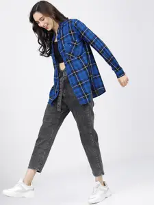 Tokyo Talkies Women Blue and Black Checked Casual Shirt