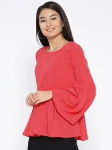 Sera Red Women Bell Sleeve Peplum Top