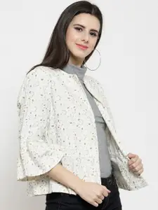 Sera Women Off White Printed Open Front Shrug