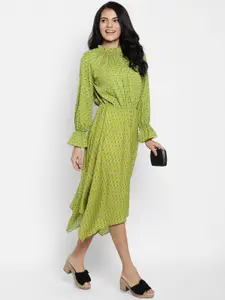 DEEBACO Olive Green A-Line Midi Dress