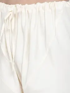 VASTRAMAY Men Black and White Cotton Satin Blend Asymmetric Kurta with Pyjamas