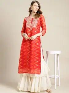 Varanga Women Red Thread Work Cotton Kurta