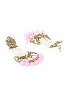 Priyaasi Gold-Plated & Pink Artificial Stone Studded Contemporary Chandbalis Earrings