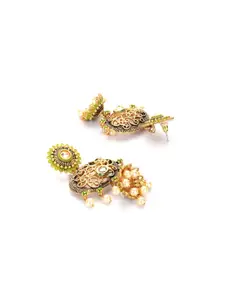 Priyaasi Gold Toned and Green Contemporary Jhumkas Earrings