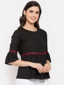 Style Quotient Black Solid Crepe A-Line Top