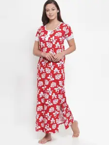 Claura Red Printed Maxi Nightdress