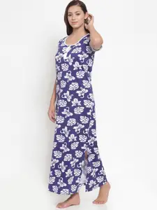 Claura Blue Printed Maxi Nightdress