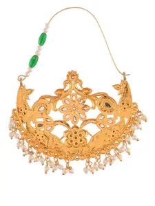 Silvermerc Designs Gold-Plated Green Pearls-Studded Nose Ring
