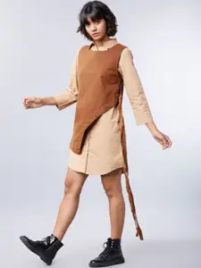 Tokyo Talkies Beige & Brown Layered Sheath Dress