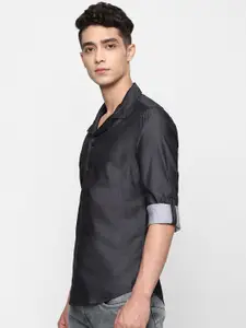 FOREVER 21 Men Grey Slim Fit Pure Cotton Casual Shirt