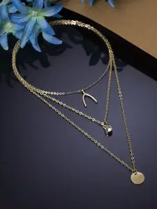 Shining Diva Fashion Gold-Plated Layered Stone-Studded Necklace