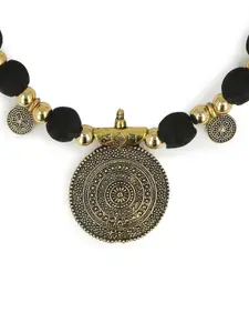 AKSHARA Black Handcrafted Long Brass Pendant Necklace