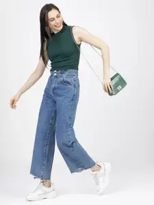 Tokyo Talkies Women Green High Neck T-shirt