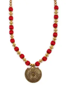 AKSHARA Women Red Brass Plated Handcrafted Pendant Necklace