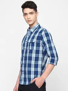 FOREVER 21 Men Blue & Black Classic Checked Pure Cotton Casual Shirt