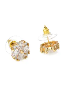 aadita Gold-Plated & Silver-Toned Handcrafted American Diamond Studded Studs Earrings