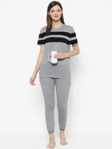 MACK JONNEY Women Grey & Black Colourblocked Night suit