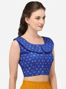 Fab Dadu Women Blue & Gold-Toned Jacquard Silk Saree Blouse