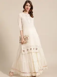 Varanga Women Varanga Off White Kora Gota Embellished Kurta with Off White Gota Skirt