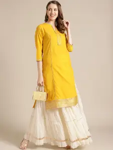 Varanga Women Mustard Pure Cotton Kurta with Skirt