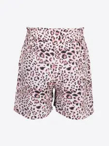 CUTECUMBER Girls Pack of 2 Cream & Pink Printed Mid-Rise Regular Shorts
