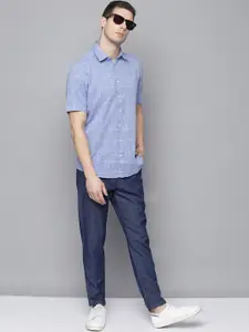 LINDBERGH Men Blue Slim Fit Windowpane Checked Casual Shirt