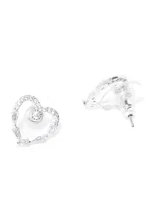 Priyaasi Women Silver-Toned Heart Shaped Studs Earrings