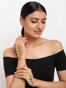 Ruby Raang Women Set of 2 Gold-Toned & White Kundan Gold-Plated Ring Bracelet