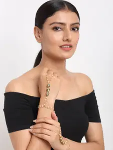 Ruby Raang Women Set of 2 Gold-Plated White Kundan Gold-Plated Cuff Bracelets