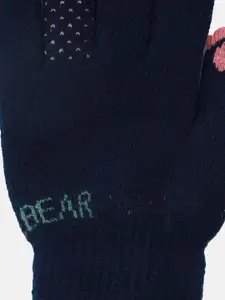 FabSeasons Girls Navy Blue Solid Acrylic Woolen Winter Gloves