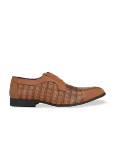 Hitz Men Tan Brown Textured Formal Derbys