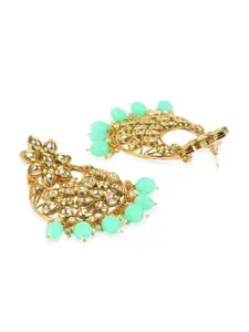 ANIKAS CREATION Gold-Plated Sea Green Kundan Studded Contemporary Chandbalis Earrings