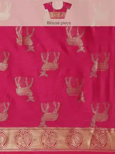 MIMOSA Yellow & Pink Art Silk Woven Design Kanjeevaram Saree