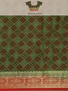 MIMOSA Green & Red Art Silk Woven Design Kanjeevaram Saree