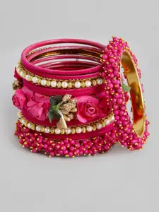 Peora Set of 34 Magenta Gold-Plated Handcrafted Embellished Wedding Chuda Bangles