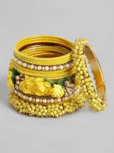 Peora Set of 36 Yellow Gold-Plated Handcrafted Embellished Wedding Chuda Bangles