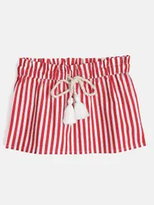 YK Girls Red & White Striped Pure Cotton Mini A-Line Skirt