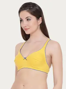 Clovia Cotton Non-Wired Non-Padded Everyday Bra In Yellow With Demi Cups