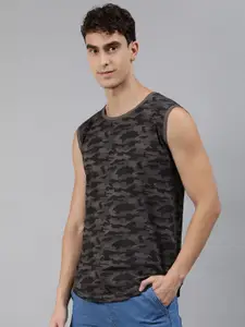 Urbano Fashion Men Black  Grey Camouflage Printed Round Neck Pure Cotton T-shirt