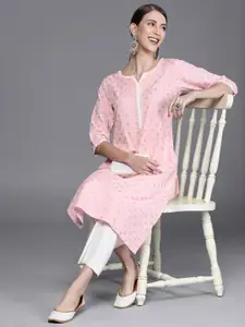 Libas Women Pink & White Ethnic Motifs Printed Kurta